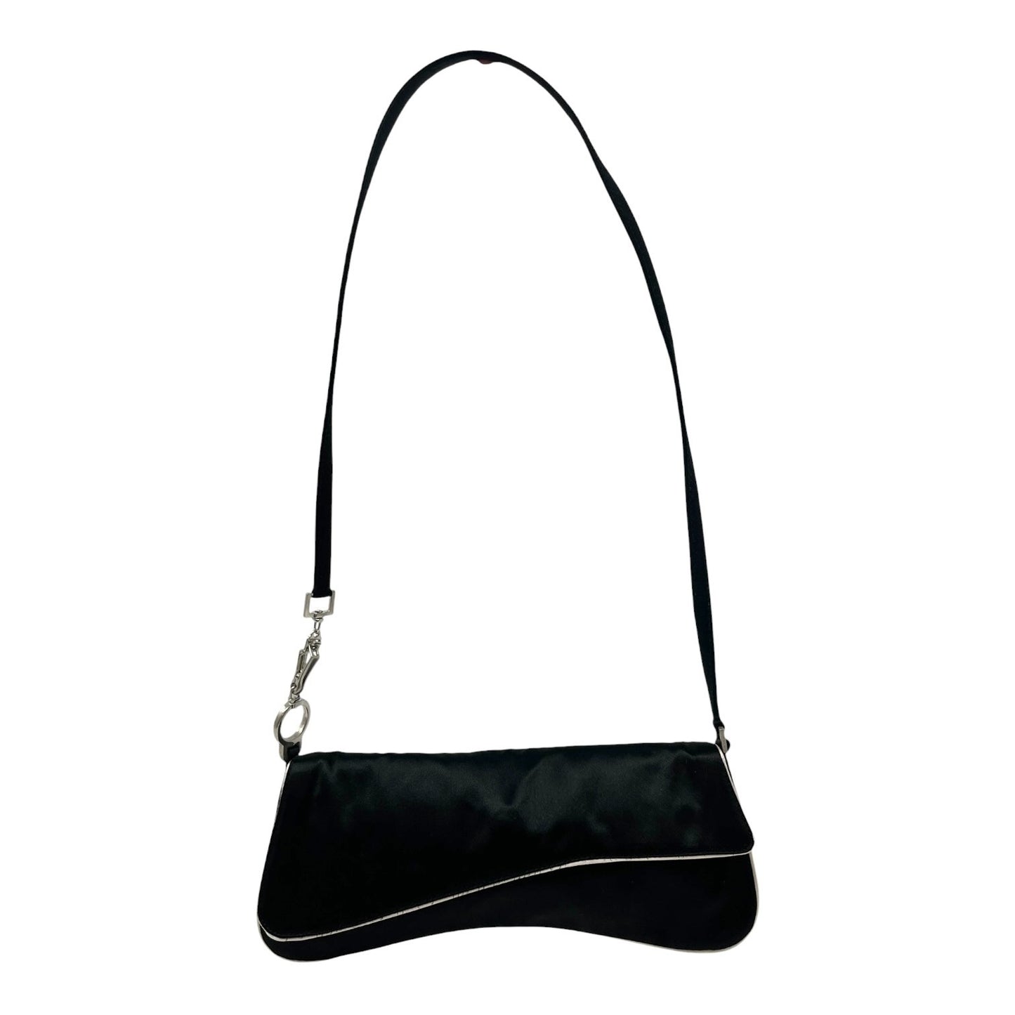 PRADA Vintage Triangle Logo Tessuto Satin Mini Bag Pochette Black 902591