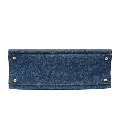 CHANEL Vintage CC Mark Logo Matelasse Denim Shoulder Bag Chain Blue Gold Cotton
