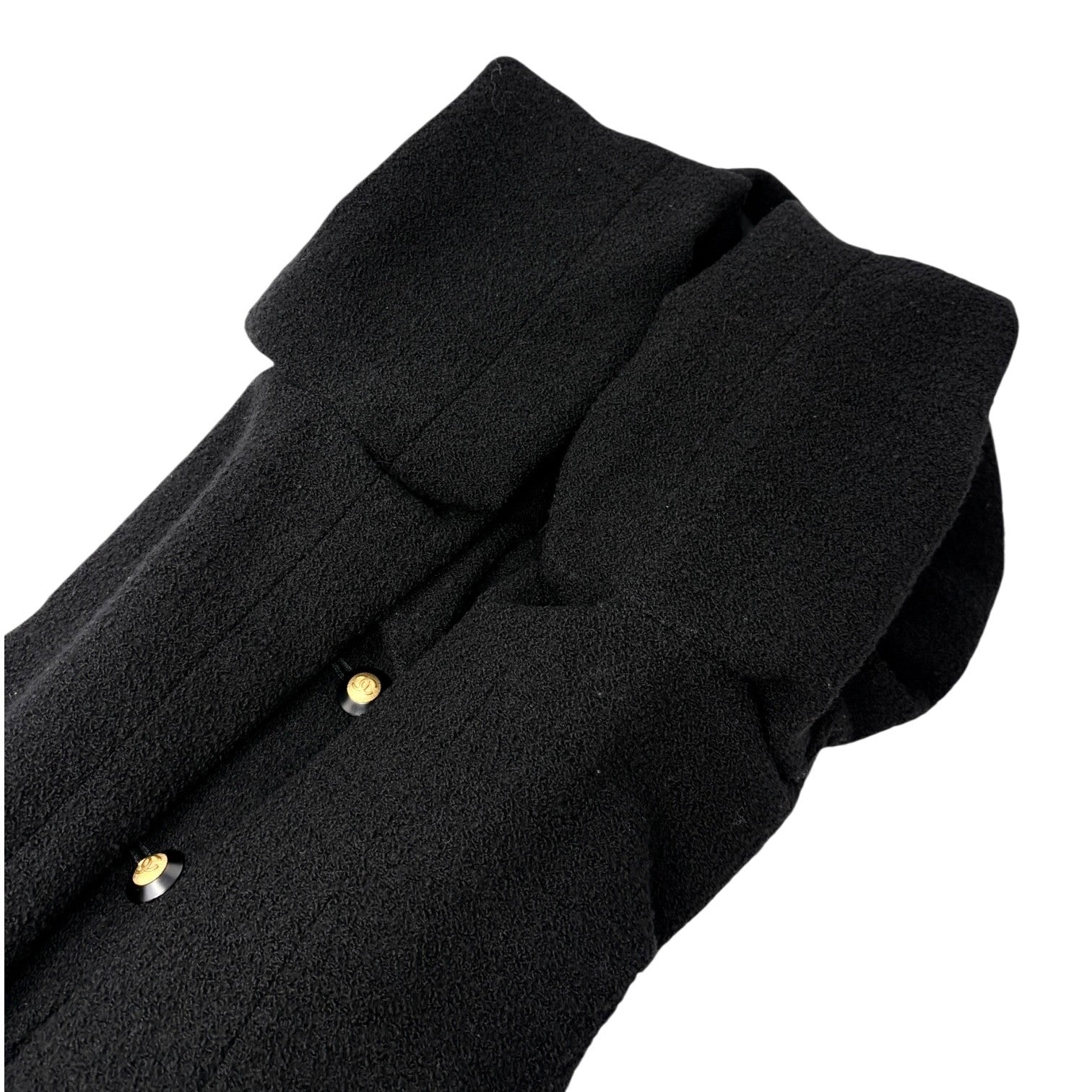 CHANEL Vintage CC Mark Logo Gold Button Jacket Black Wool Silk Pockets