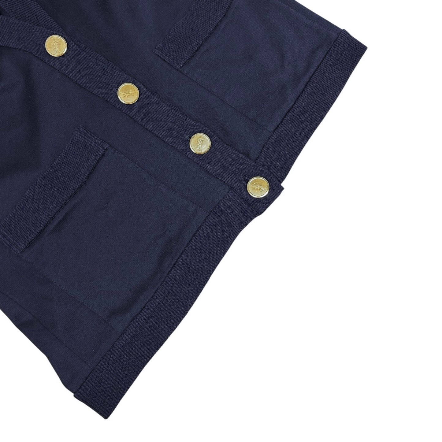 Yves Saint Laurent Vintage YSL Logo Cardigan Top #M Blue Gold Sweater 902072