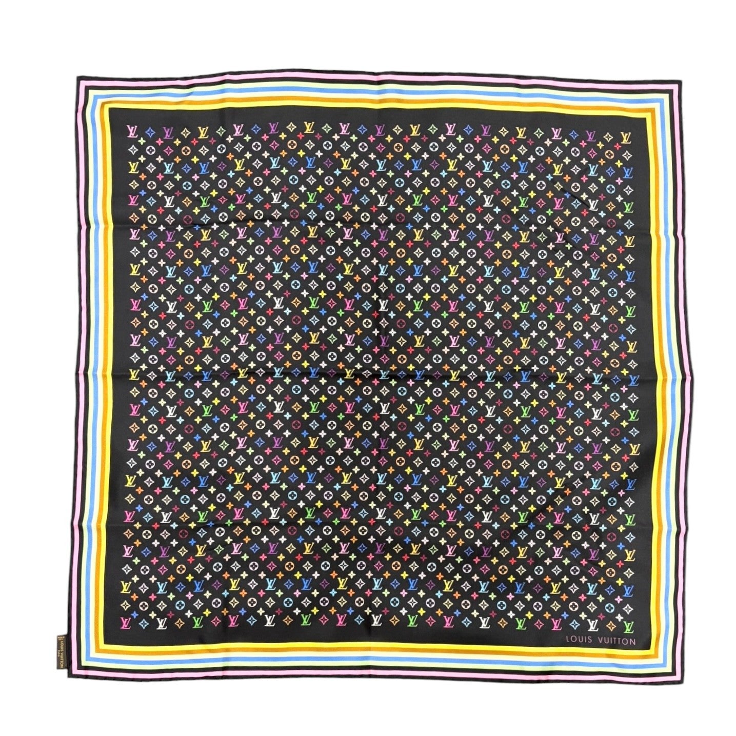 LOUIS VUITTON Vintage LV Monogram Multicolor Scarf Wrap Top Black Silk 902576