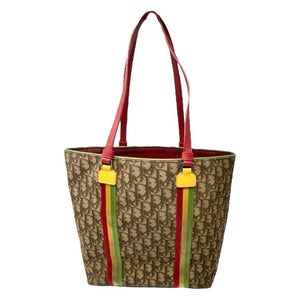 Christian Dior Vintage Trotter Monogram Tote Bag Rasta Color PVC Beige RankAB