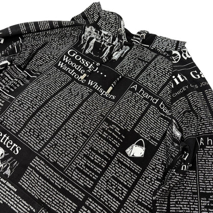 John Galliano Vintage Newspaper Print Hoodie Top Pants Set #XS Black 902549