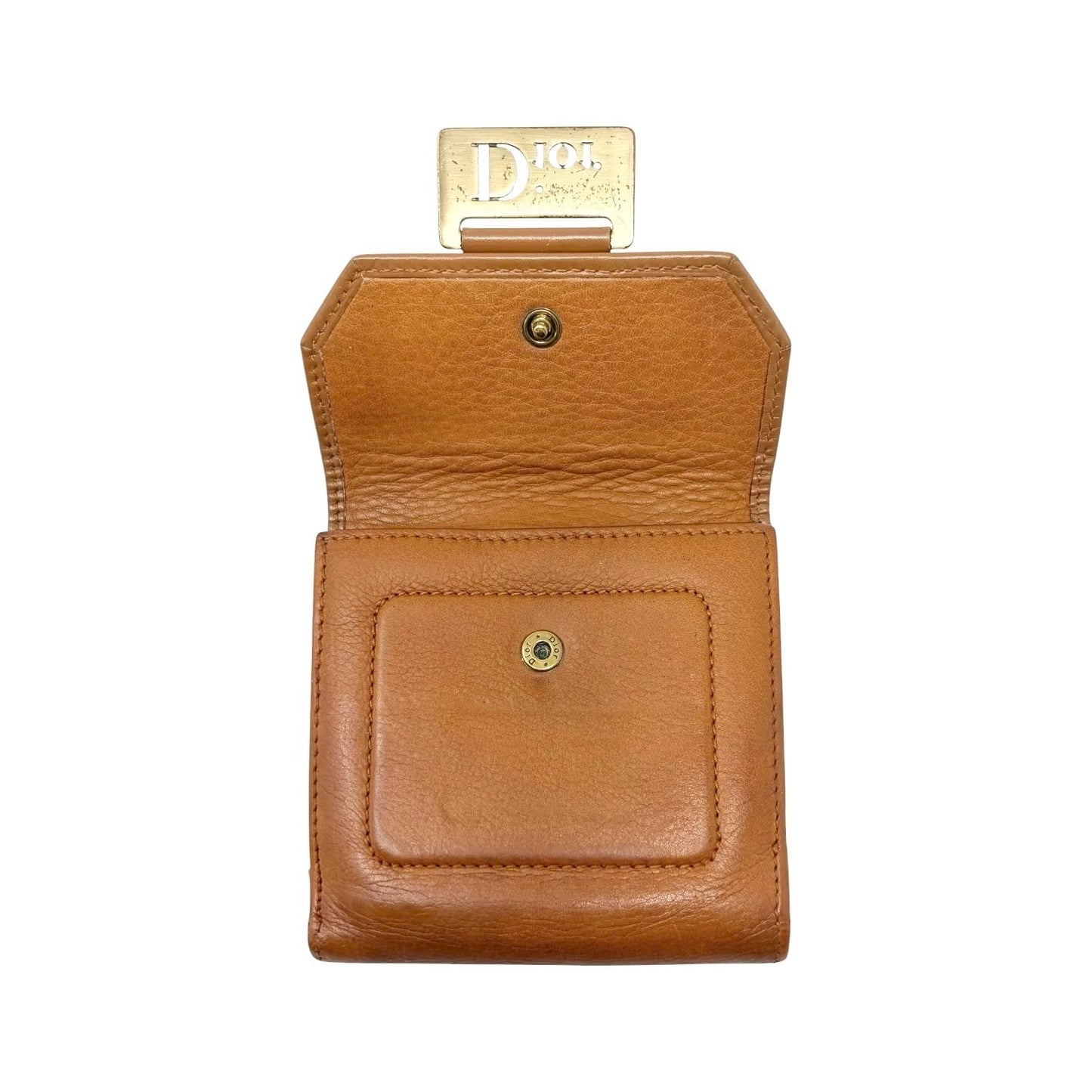 Christian Dior Vintage Street Chic Logo Wallet Leather Brown Gold 902404