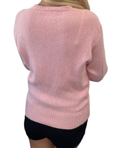 CHANEL Vintage 95A CC Logo Camellia Knit Sweater Top #42 Pink Cream Cashmere