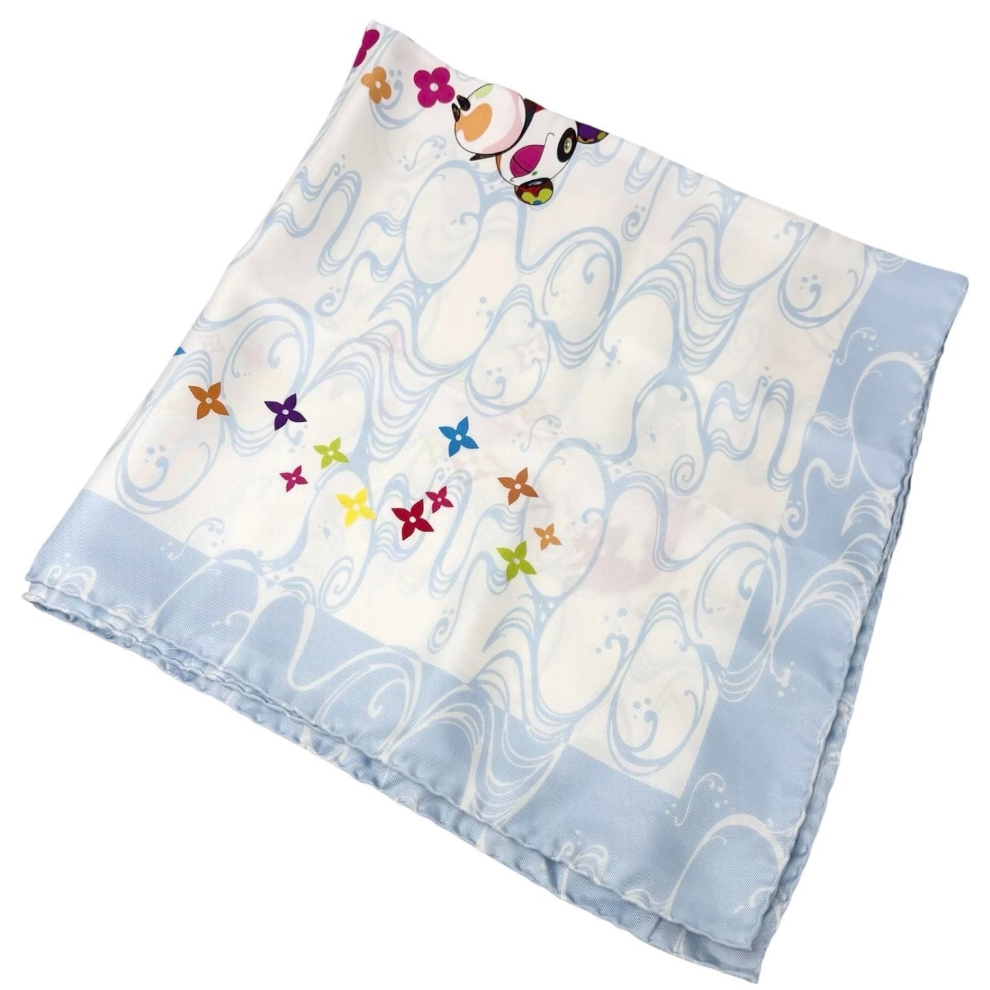 LOUIS VUITTON Vintage Panda Wave Multicolore Scarf Takashi Murakami Blue 901928
