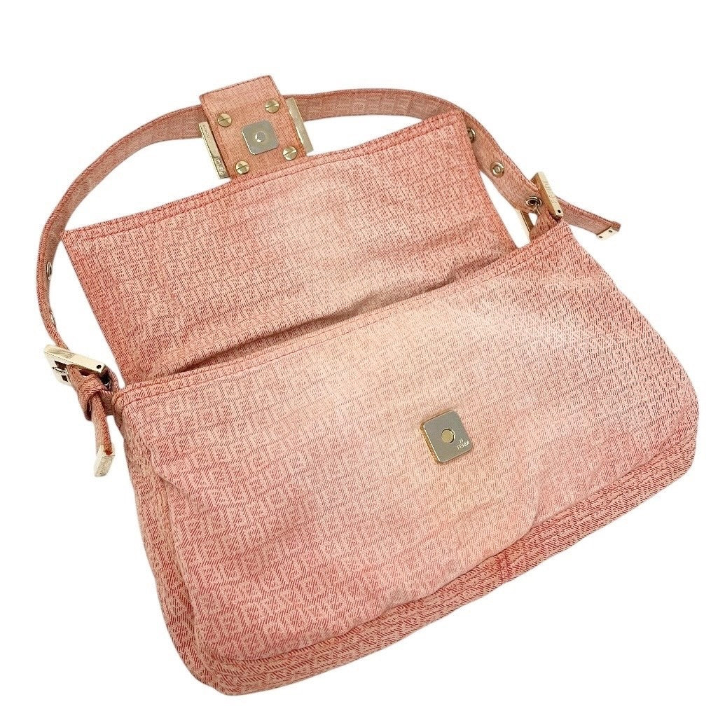 FENDI Vintage Zucchino Monogram Mamma Baguette Shoulder Bag Orange Pink Gold
