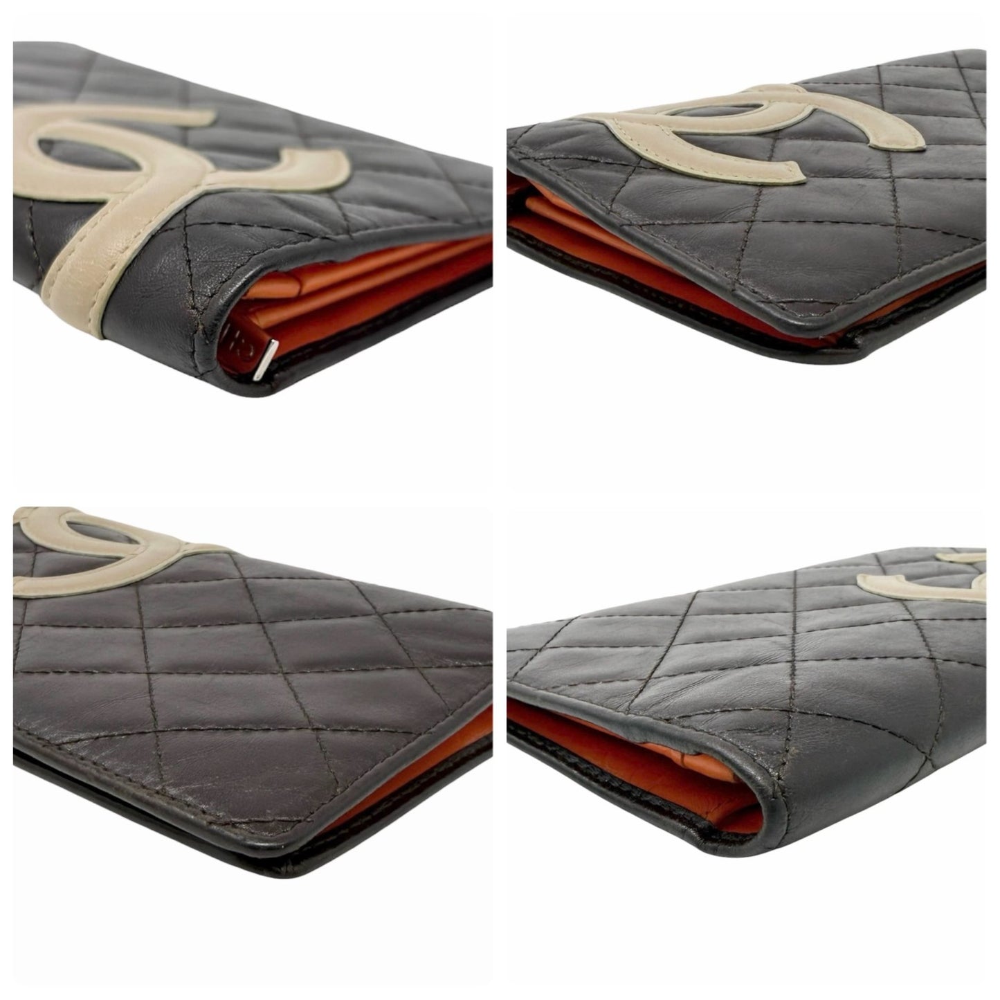 CHANEL Vintage Cambon Line CC Logo Quilted Wallet Brown Orange Leather 901930