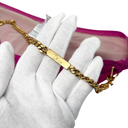 Christian Dior Vintage Logo Gold Chain Bikini Swimwear #36 Pink Nylon 901862