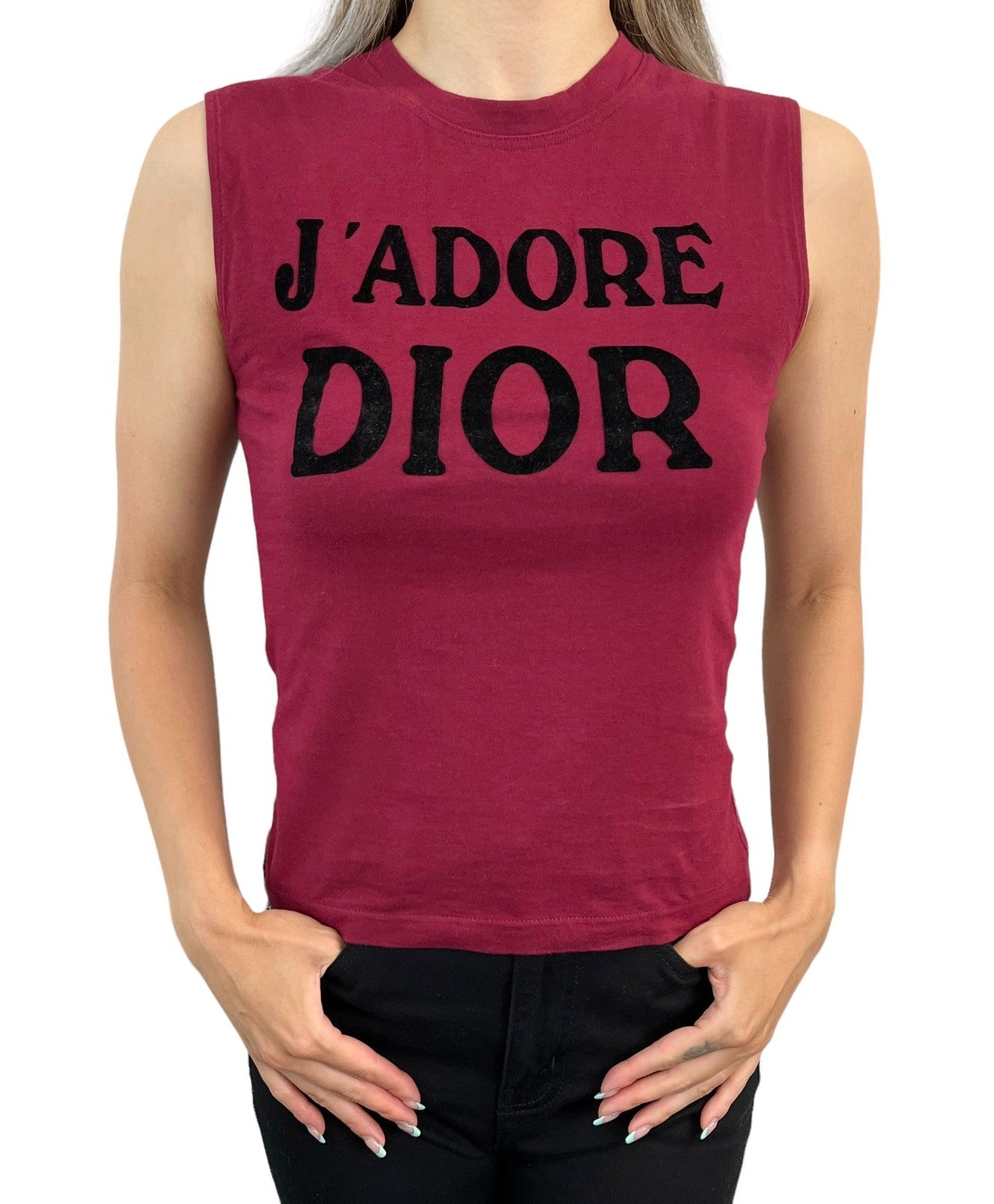 Christian Dior Vintage 2001 J'ADORE Logo Tank Top #36 Burgundy Black Cotton