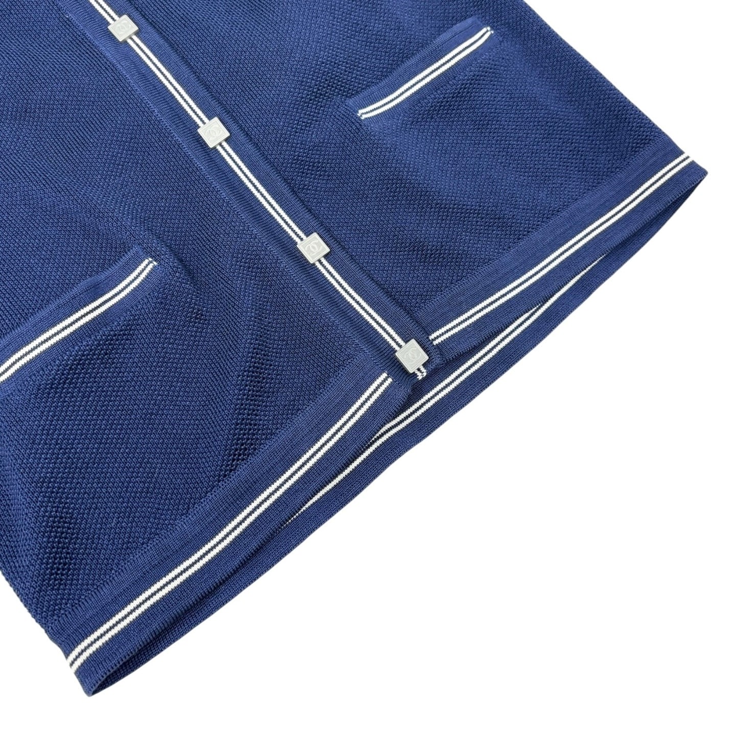 CHANEL Sport Vintage 06P CC Tennis Cardigan Knit Top #34 Blue Cotton Snap Button