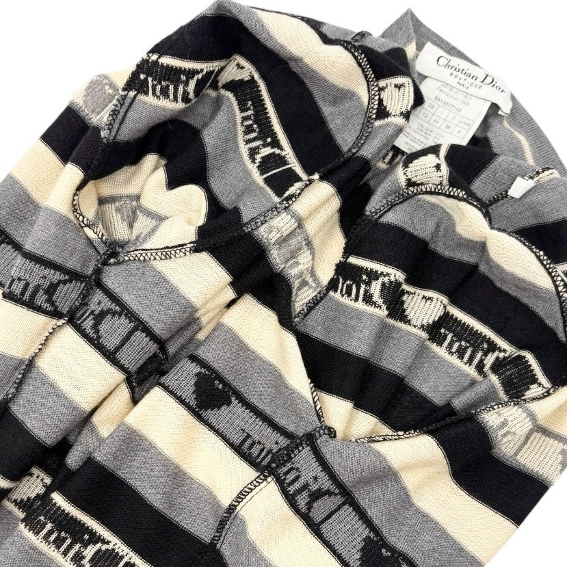 Christian Dior Vintage 2005 Stripe Heart Cardigan Top #40 Gray Ivory 902838