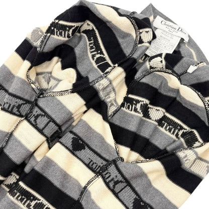 Christian Dior Vintage 2005 Stripe Heart Cardigan Top #40 Gray Ivory 902838