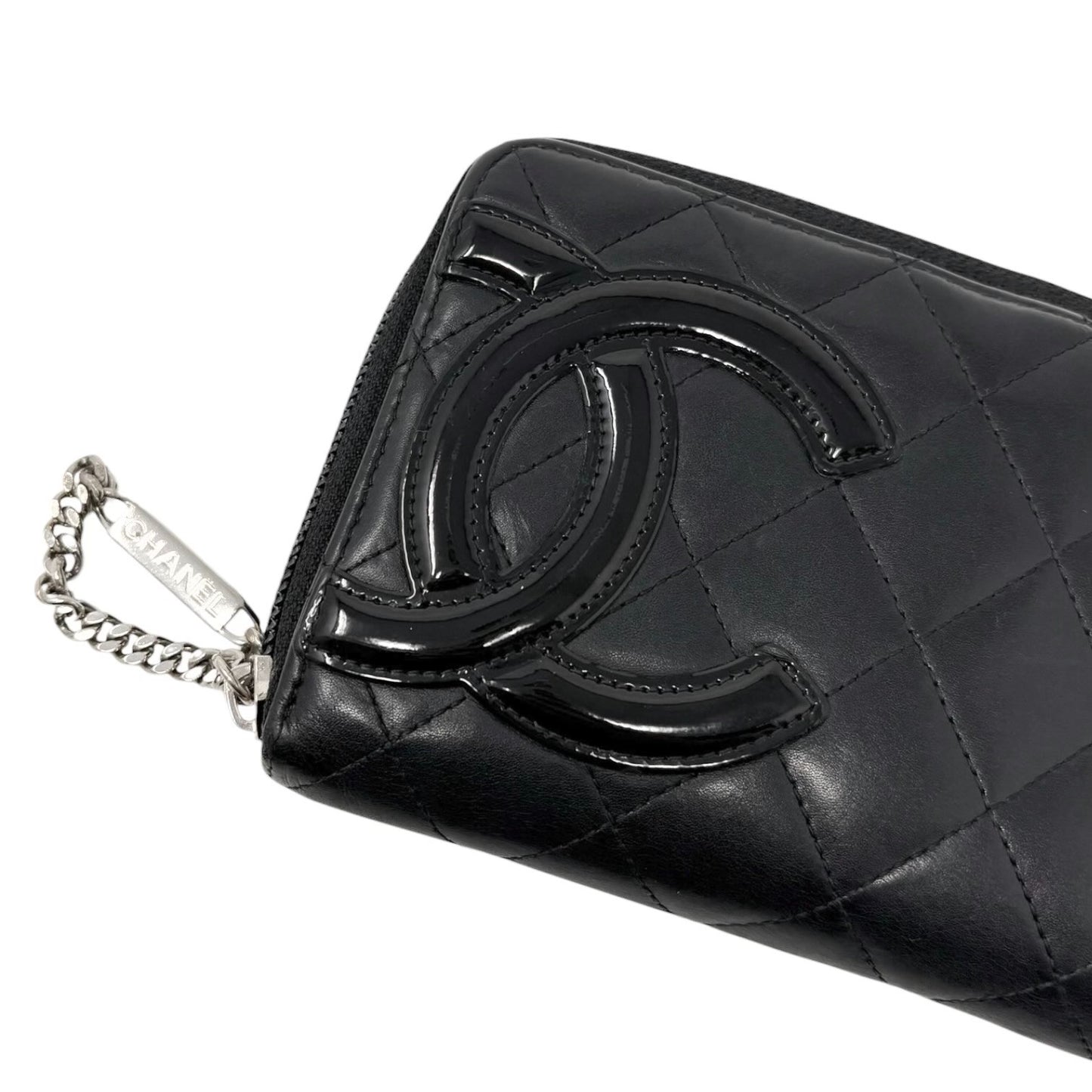 CHANEL Vintage Cambon Line CC Logo Quilted Wallet Black Pink Leather 901969