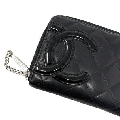 CHANEL Vintage Cambon Line CC Logo Quilted Wallet Black Pink Leather 901969
