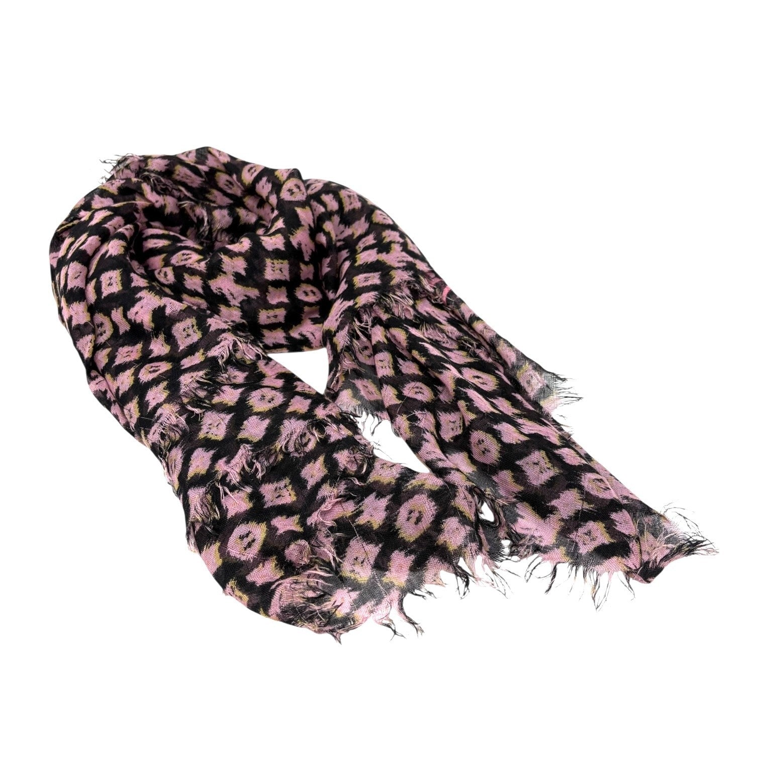 LOUIS VUITTON Vintage Monogram Logo Graffiti Scarf Shawl Pink Black Yellow Silk