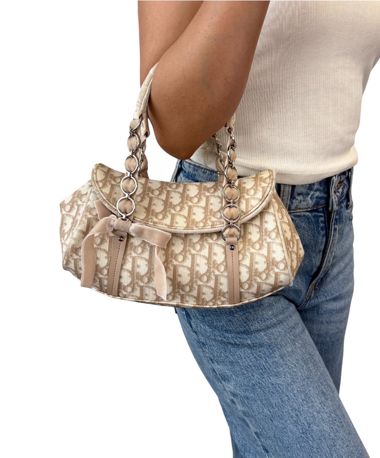Christian Dior Vintage 2005 Trotter Monogram Romantique Bag Beige PVC 902270