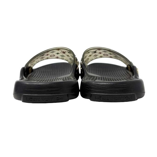 LOUIS VUITTON Vintage Monogram Multicolor Slide Sandals #37 Black Rubber