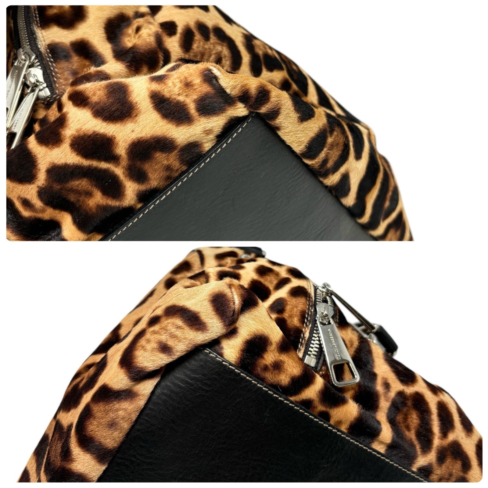 DOLCE&GABBANA Vintage DG Logo Leopard Tote Bag Brown Black Calf Hair Leather