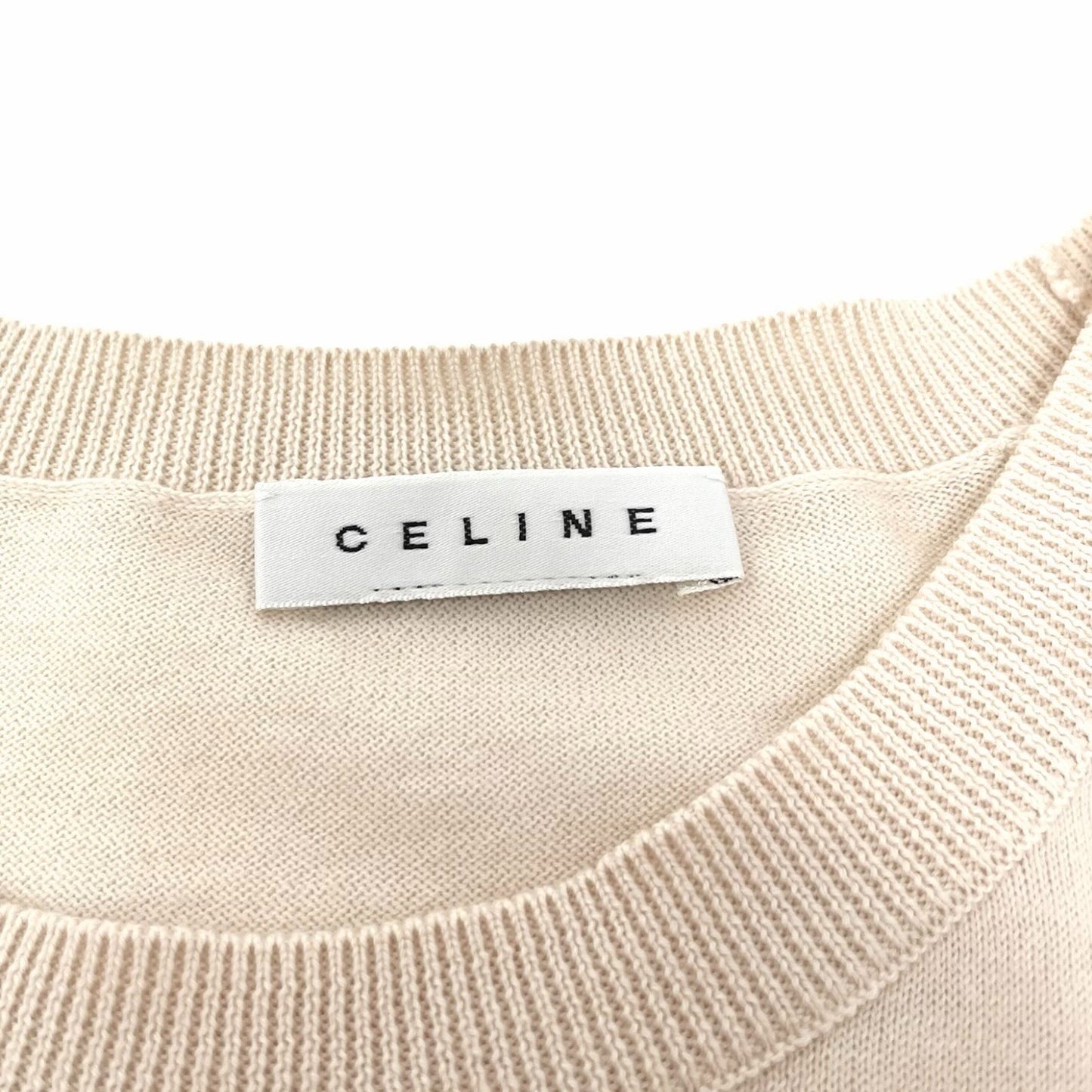 CELINE Vintage Macadam Logo Knit T-shirt Top Pink Beige Cotton 106955