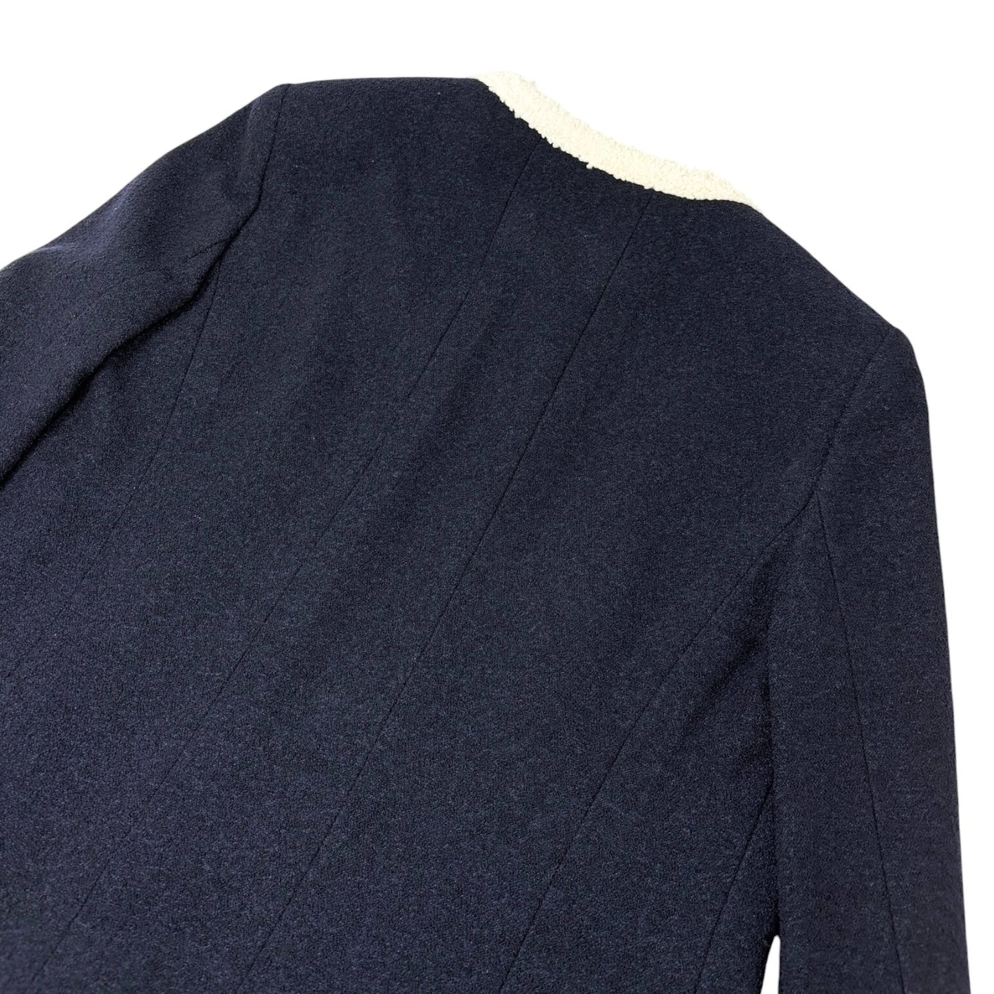 CHANEL Vintage CC Logo Button Tweed Jacket Blue White Wool Silk 106914