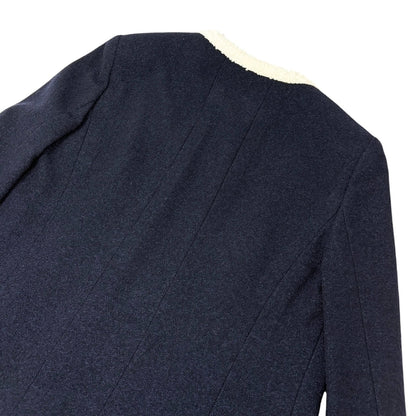 CHANEL Vintage CC Logo Button Tweed Jacket Blue White Wool Silk 106914