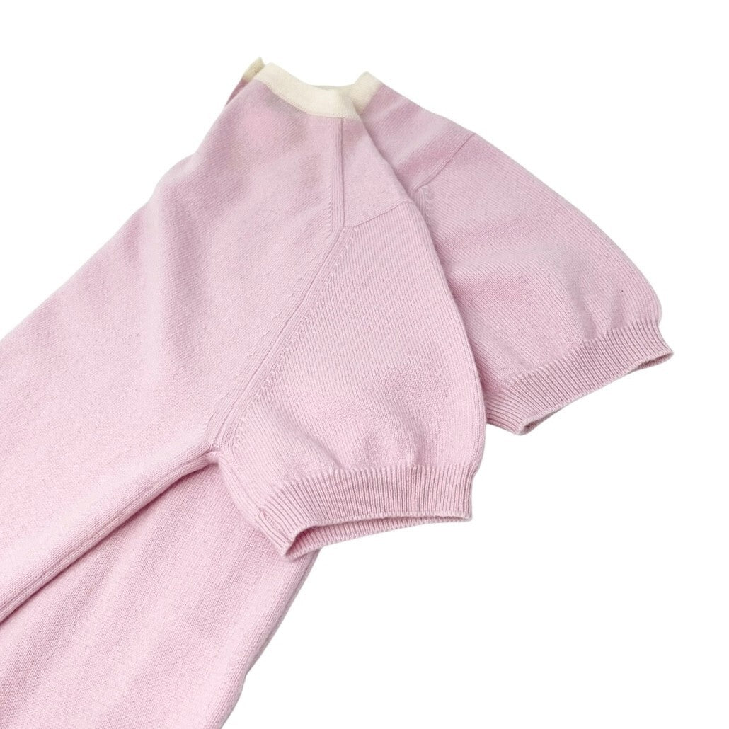 CHANEL Vintage 96C CC Mark Logo Knit Top T-shirt #38 Pink Cashmere Button