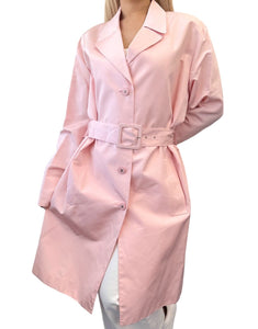 CHANEL Vintage 96P CC Logo Trench Coat Jacket #38 Pink Silver Silk Button