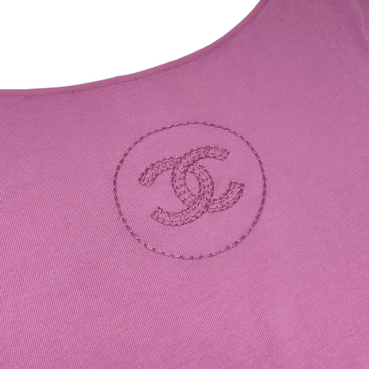 CHANEL Vintage 07P CC Summer Knit Circle Logo Top #36 Stitch Pink Cotton RankAB