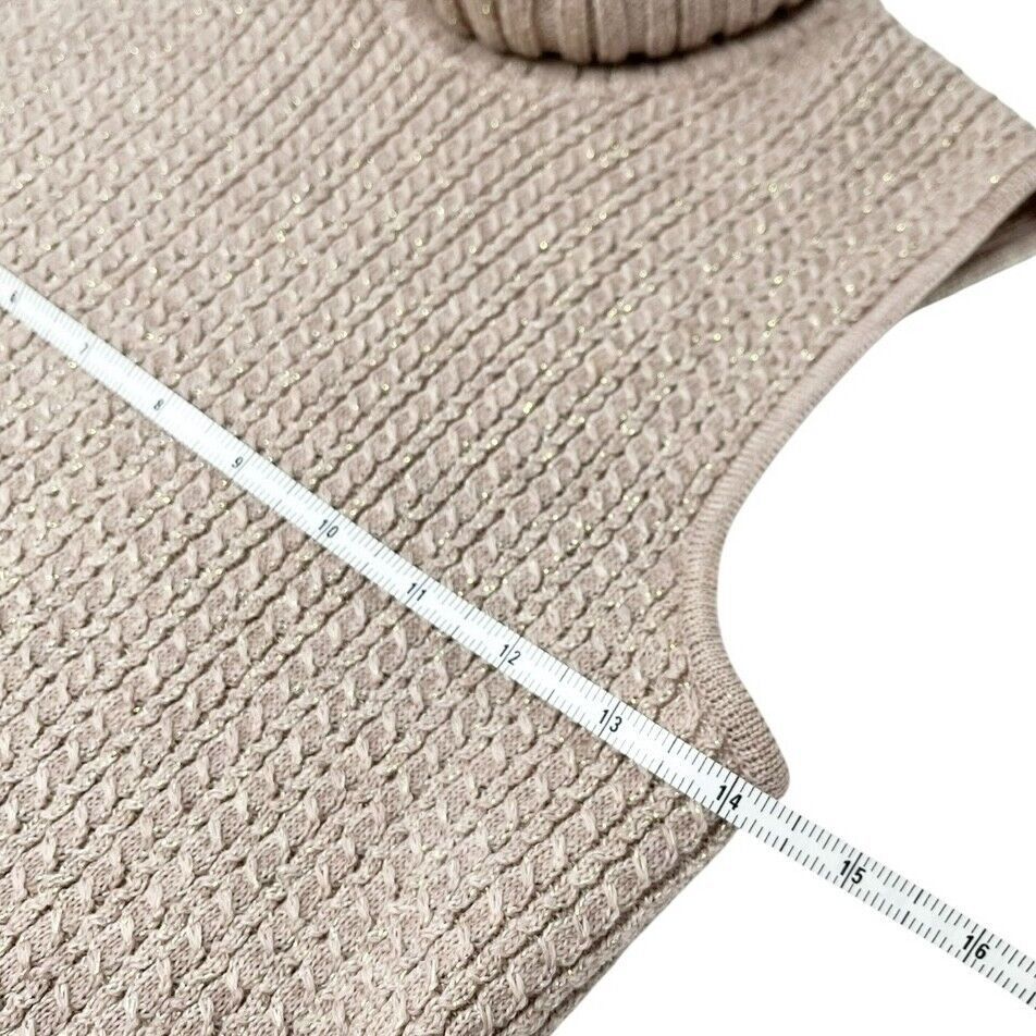CHANEL Vintage 01A CC Logo Turtleneck Knit Top #42 Pink Beige Wool Sleeveless