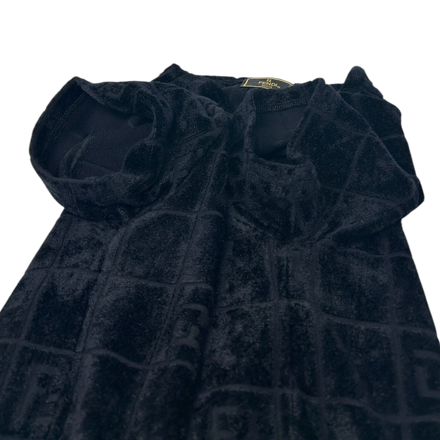 FENDI Vintage FF Logo Velour Short Sleeve Top #46 Black Rayon T-shirt