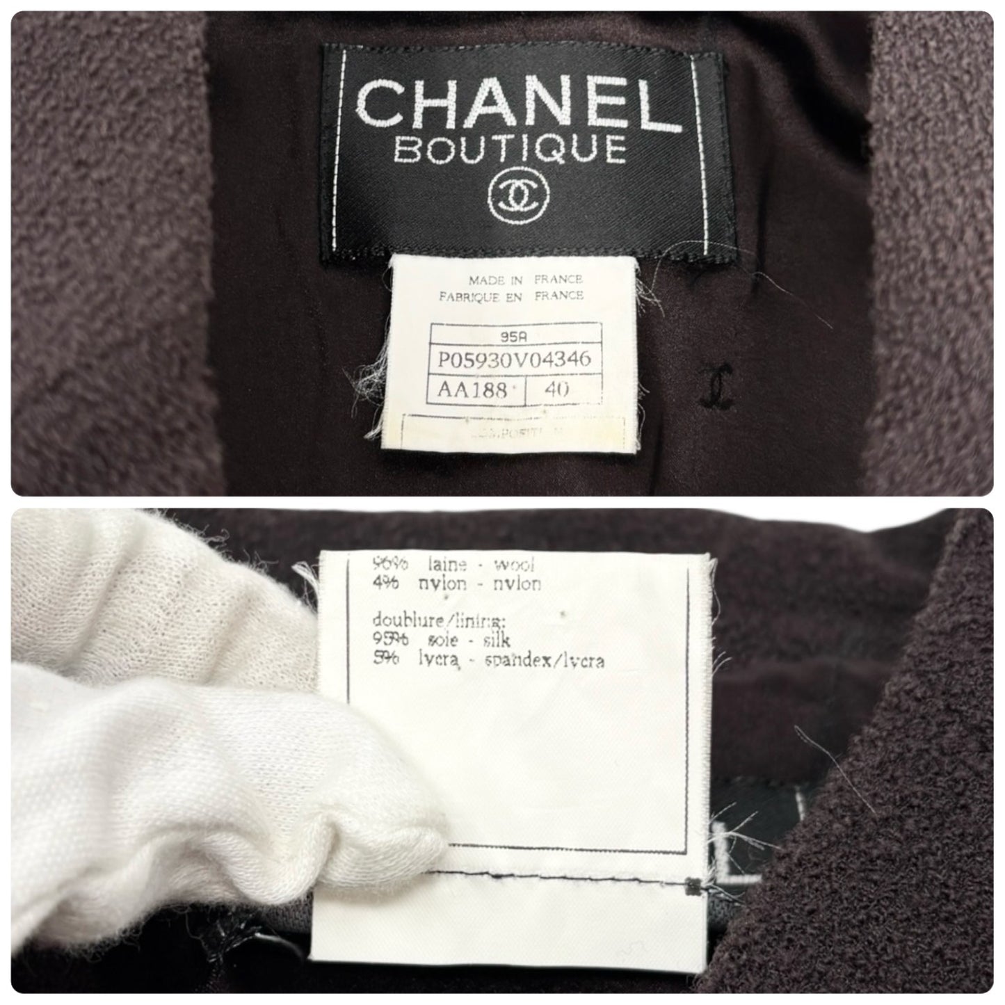 CHANEL Vintage 95A Tweed Suits Jacket Skirt #40 Wool Button Brown Gold