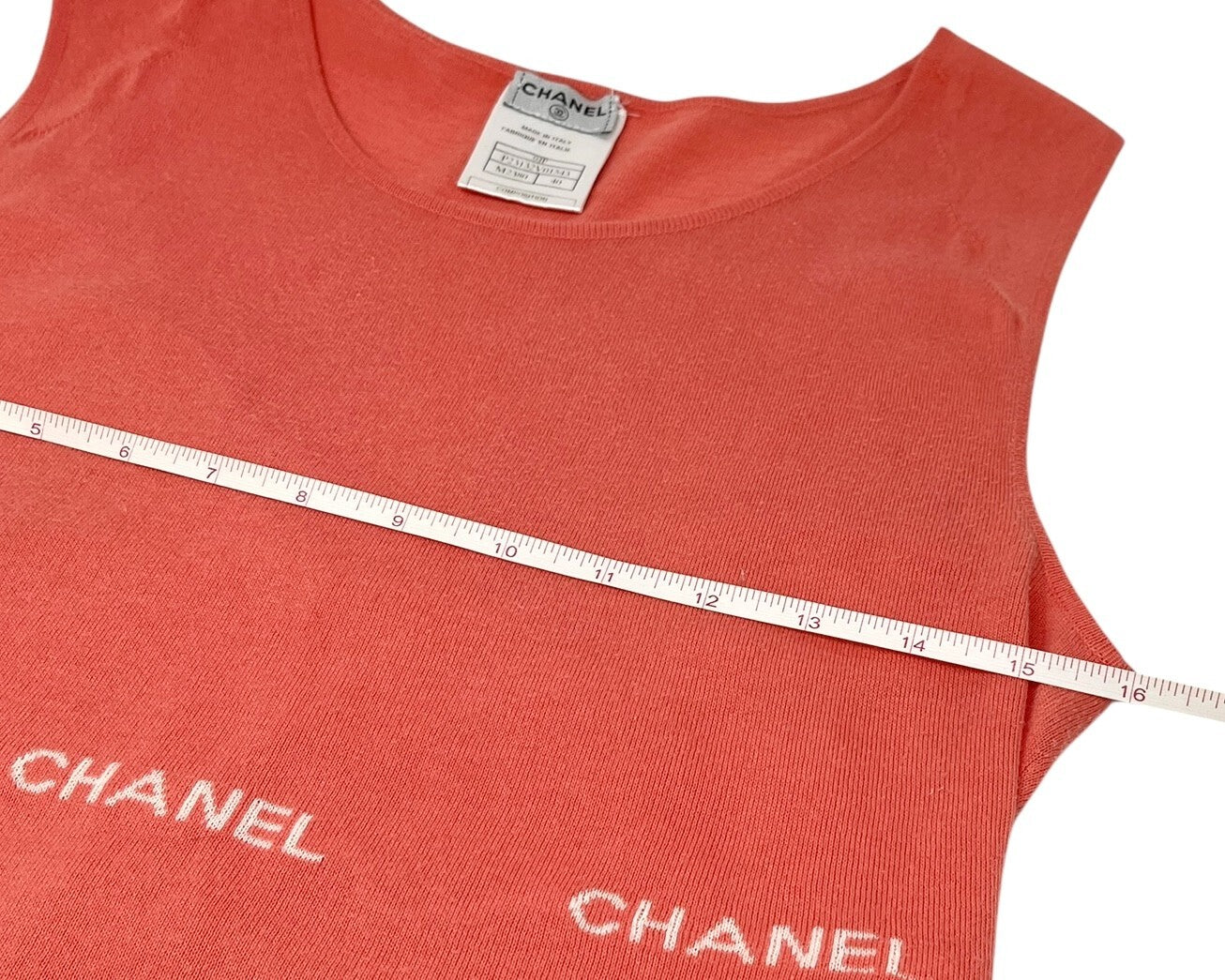 CHANEL Vintage 04P CC Logo Knit Tank Top #40 Sleeveless Top Orange Cotton