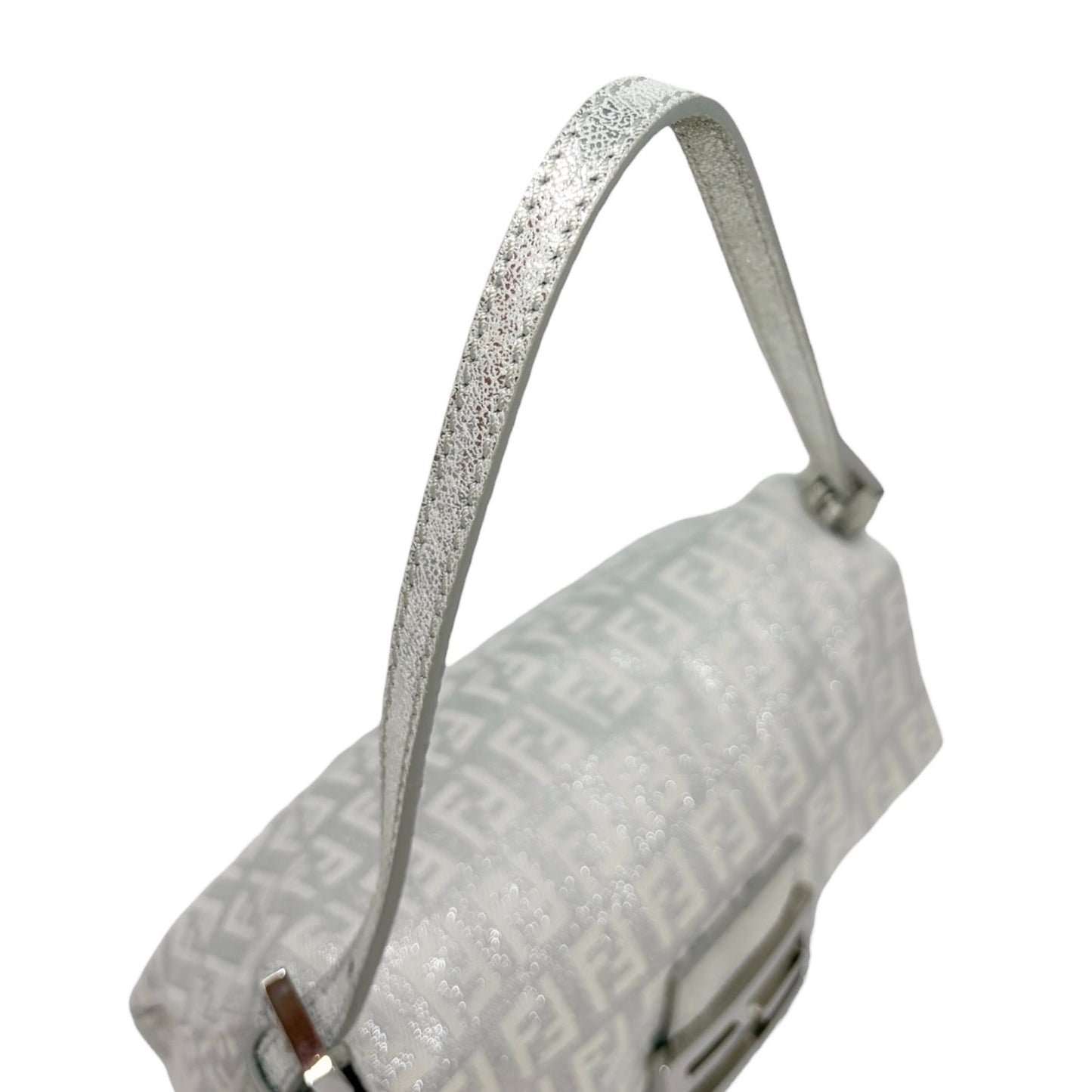 FENDI Vintage FF Zucchino Mini Mamma Baguette Shoulder Bag White Silver 902293