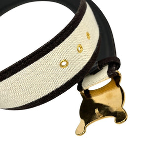 CELINE Vintage Macadam Logo Belt Fashion Accessory Brown Gold Cotton