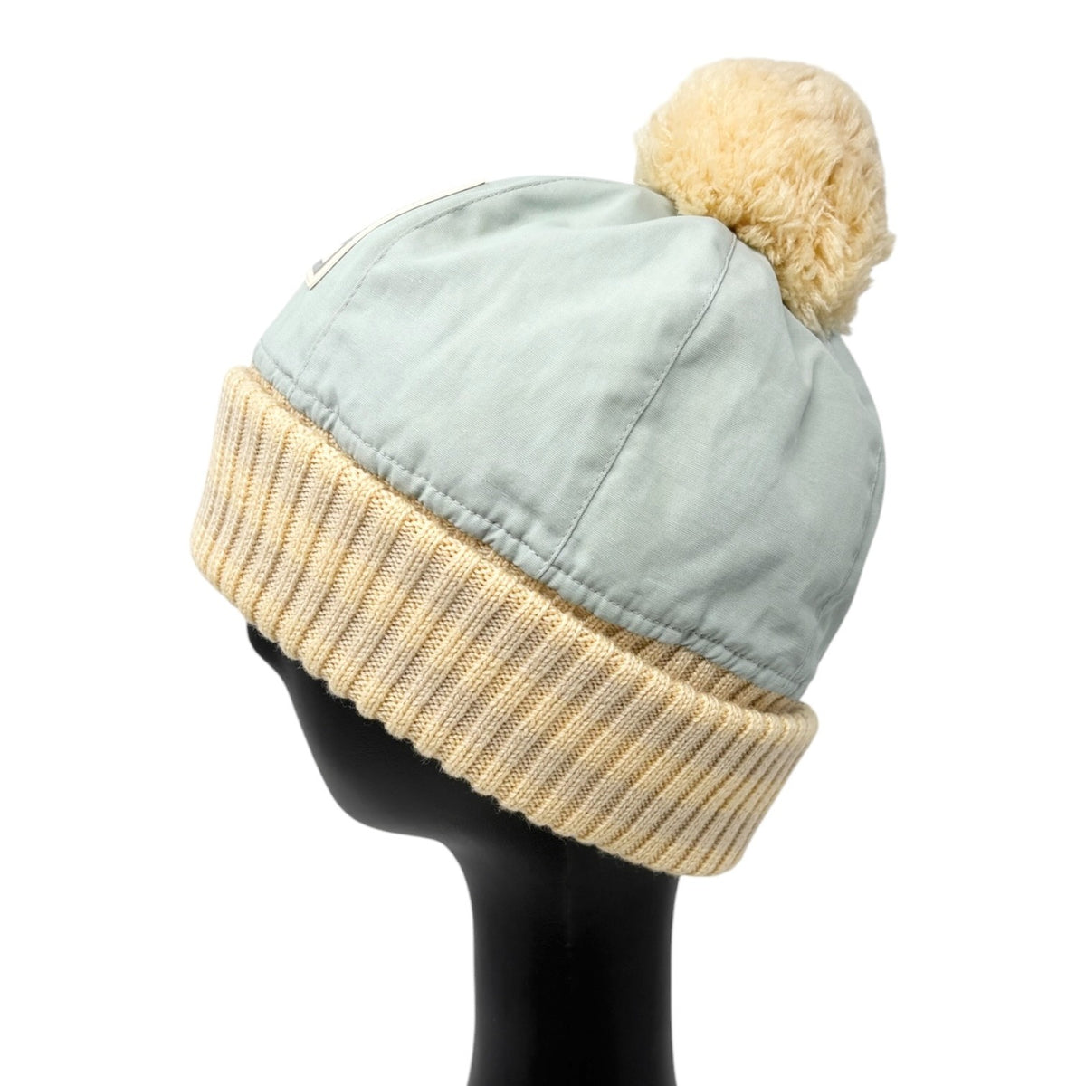 CHANEL Sport Vintage CC Logo Knit Pompom Beanie Hat Cap #M Blue Beige 902497