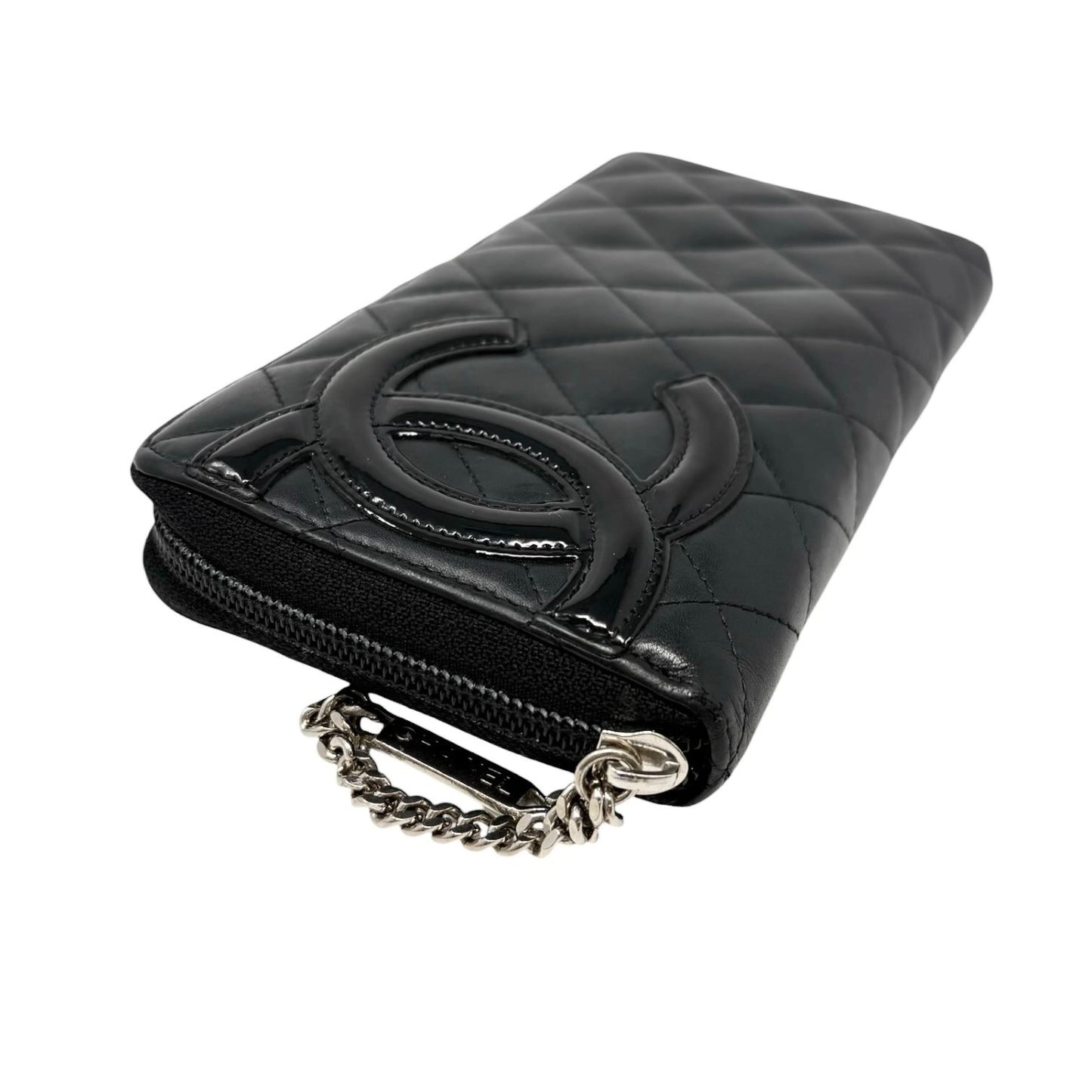 CHANEL Vintage Cambon Line CC Logo Quilted Wallet Black Pink Leather 901969