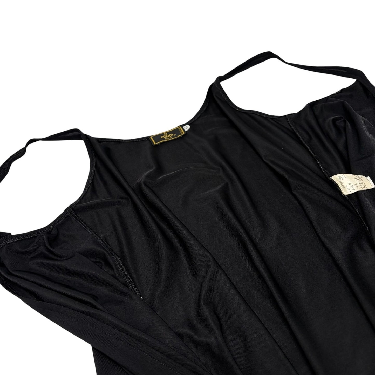 FENDI Vintage FF Logo Sleeveless Dress One-piece #42 Black Silver Nylon 901809