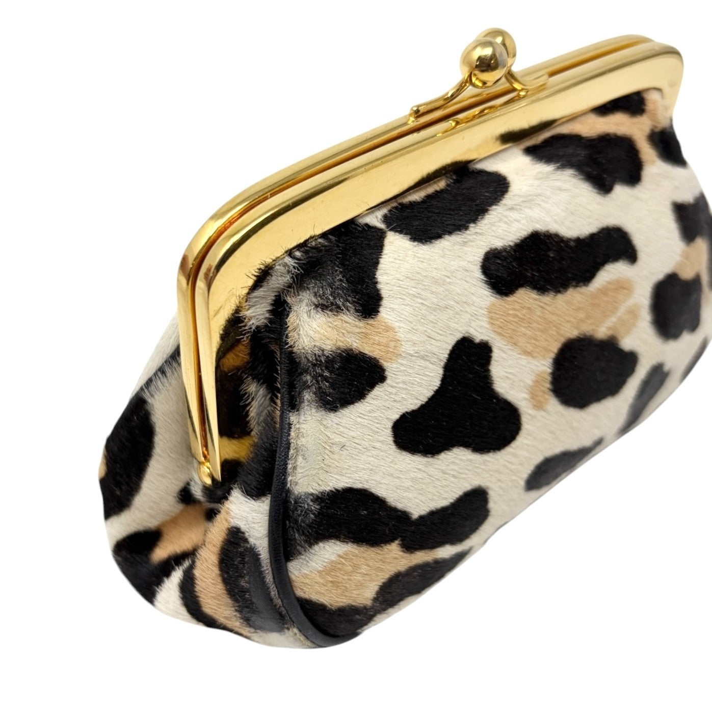 PRADA Vintage Logo Leopard Wallet Coin Purse Beige Black Pony Calf Hair 901841