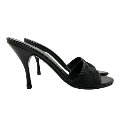 GUCCI Vintage GG Monogram Logo Sandals Heels #36-36.5 Black Canvas Leather