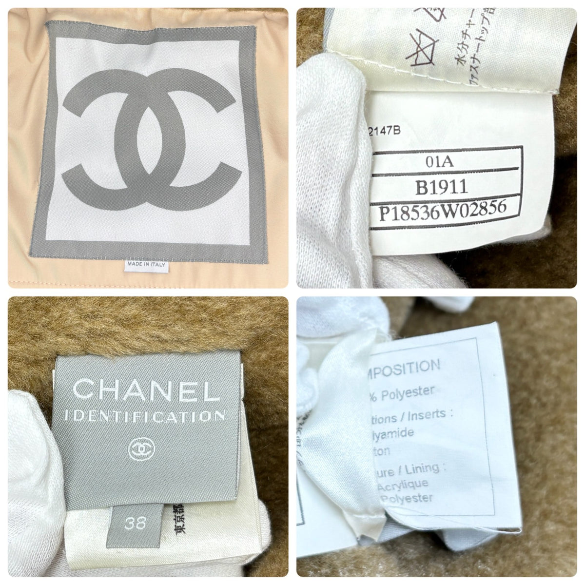 CHANEL Sport Vintage 01A CC Logo Puffer Ski Jacket Coat #38 Beige Blue 902810