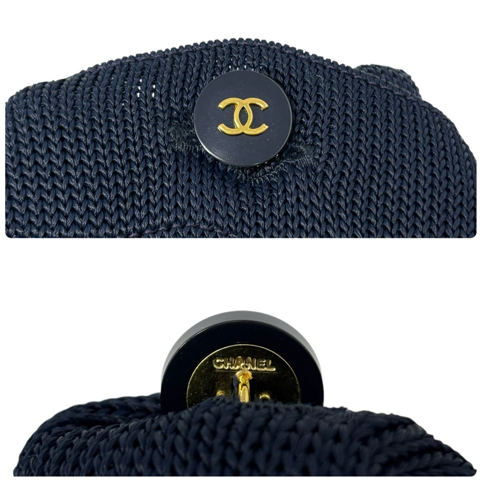 CHANEL Vintage CC Logo Knit Cardigan Long Sleeve Dark Blue Pocket Button