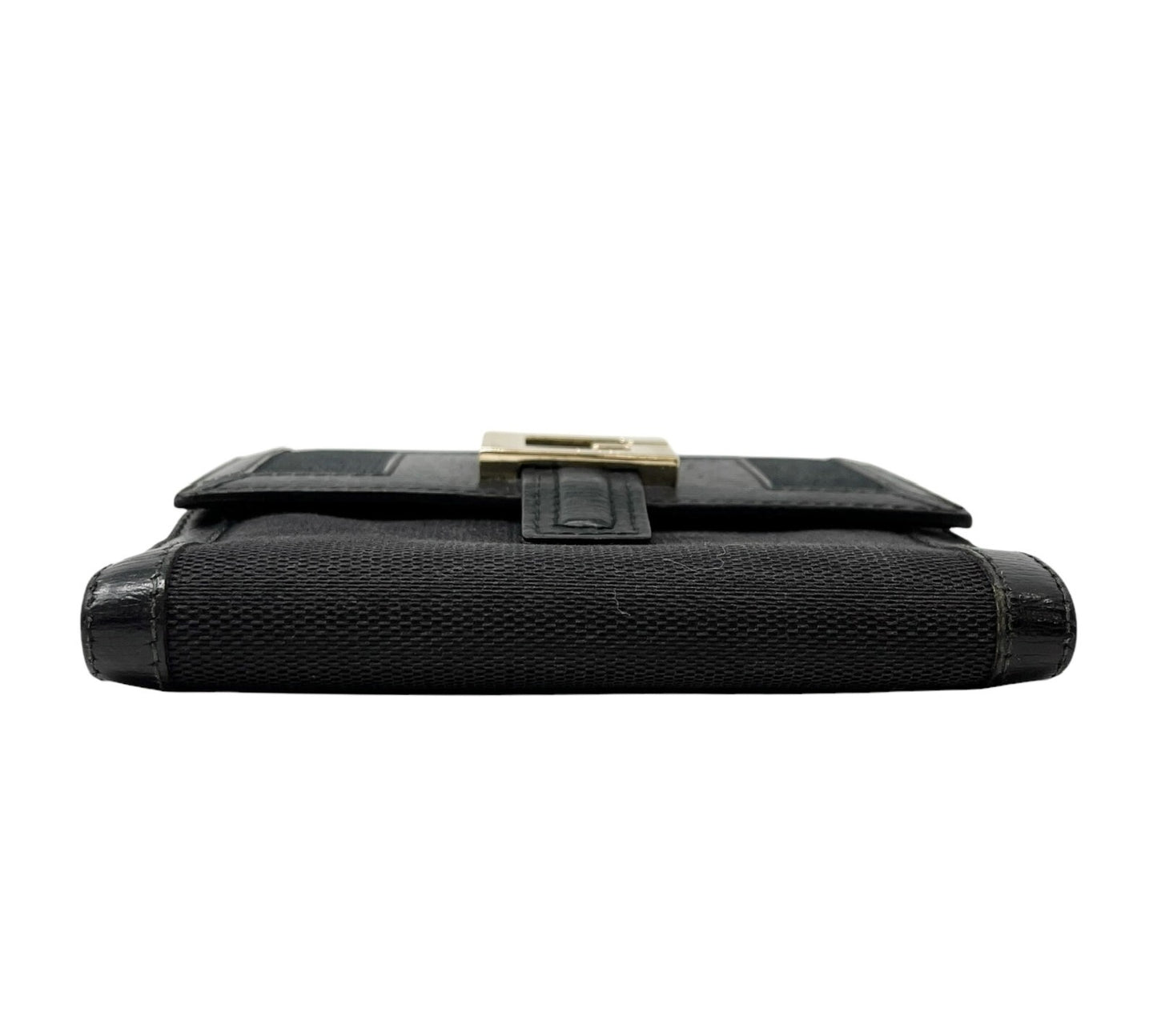 GUCCI Vintage G Square Logo Compact Wallet Button Black Gold Cotton