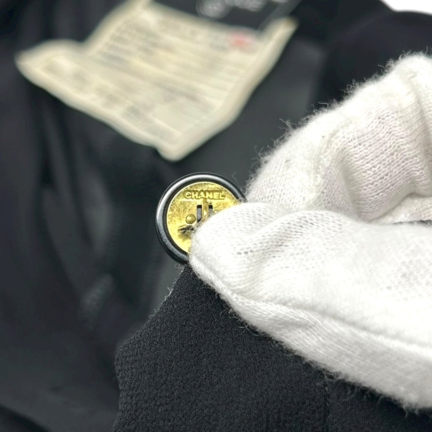 CHANEL Vintage 94A CC Logo See-through One-piece #38 Black Gold Wool Button