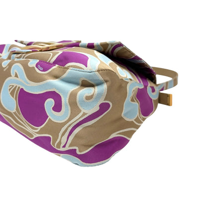 FENDI Vintage FF Logo Mamma Baguette Psychedelic Print Shoulder Bag Silk Beige