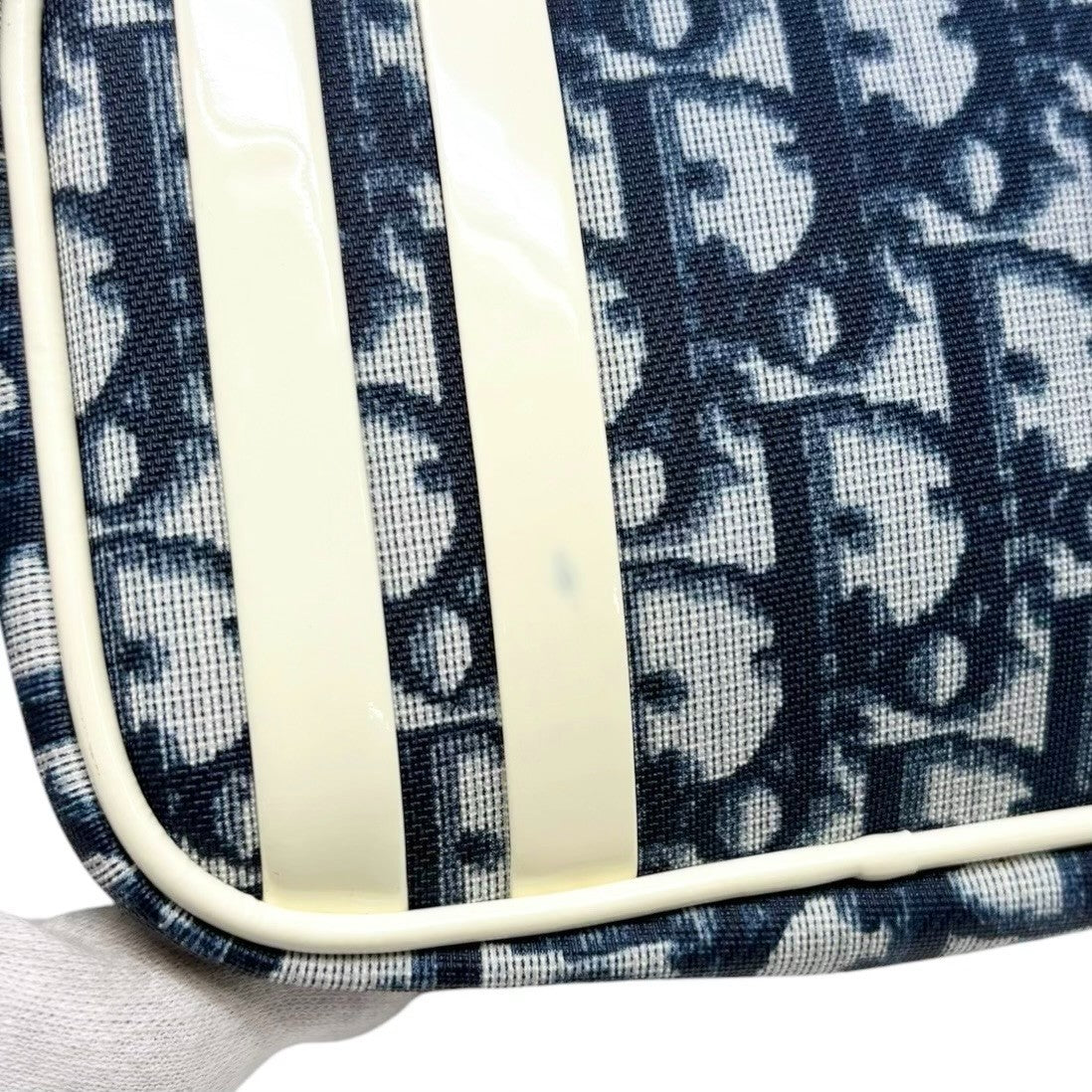 Christian Dior Vintage 2003 Trotter Monogram No.1 Zip Pouch Blue White PVC
