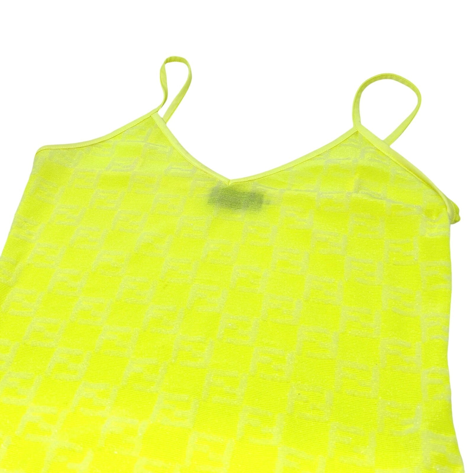 FENDI Vintage Zucchino FF Logo Camisole Skirt Set #42 #40 Yellow Nylon Rank AB+