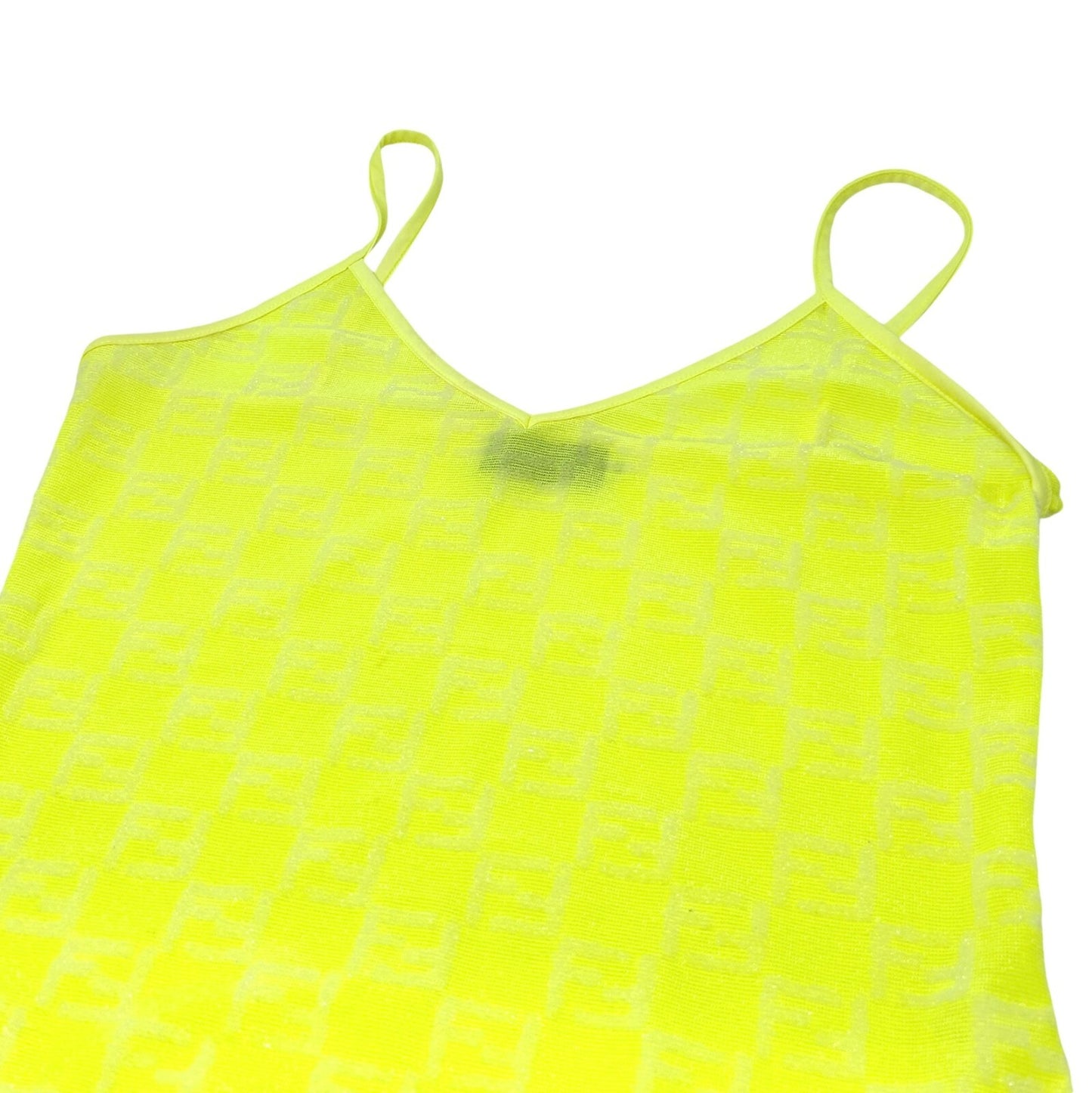 FENDI Vintage Zucchino FF Logo Camisole Skirt Set #42 #40 Yellow Nylon Rank AB+