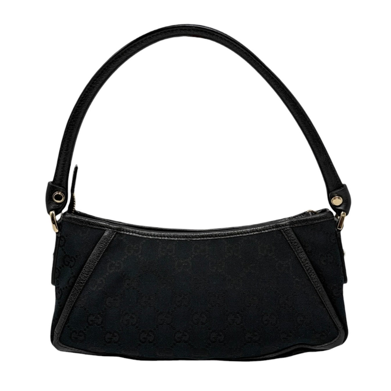 GUCCI Vintage GG Monogram Logo Abbey Shoulder Bag Zip Black Gold Canvas Leather