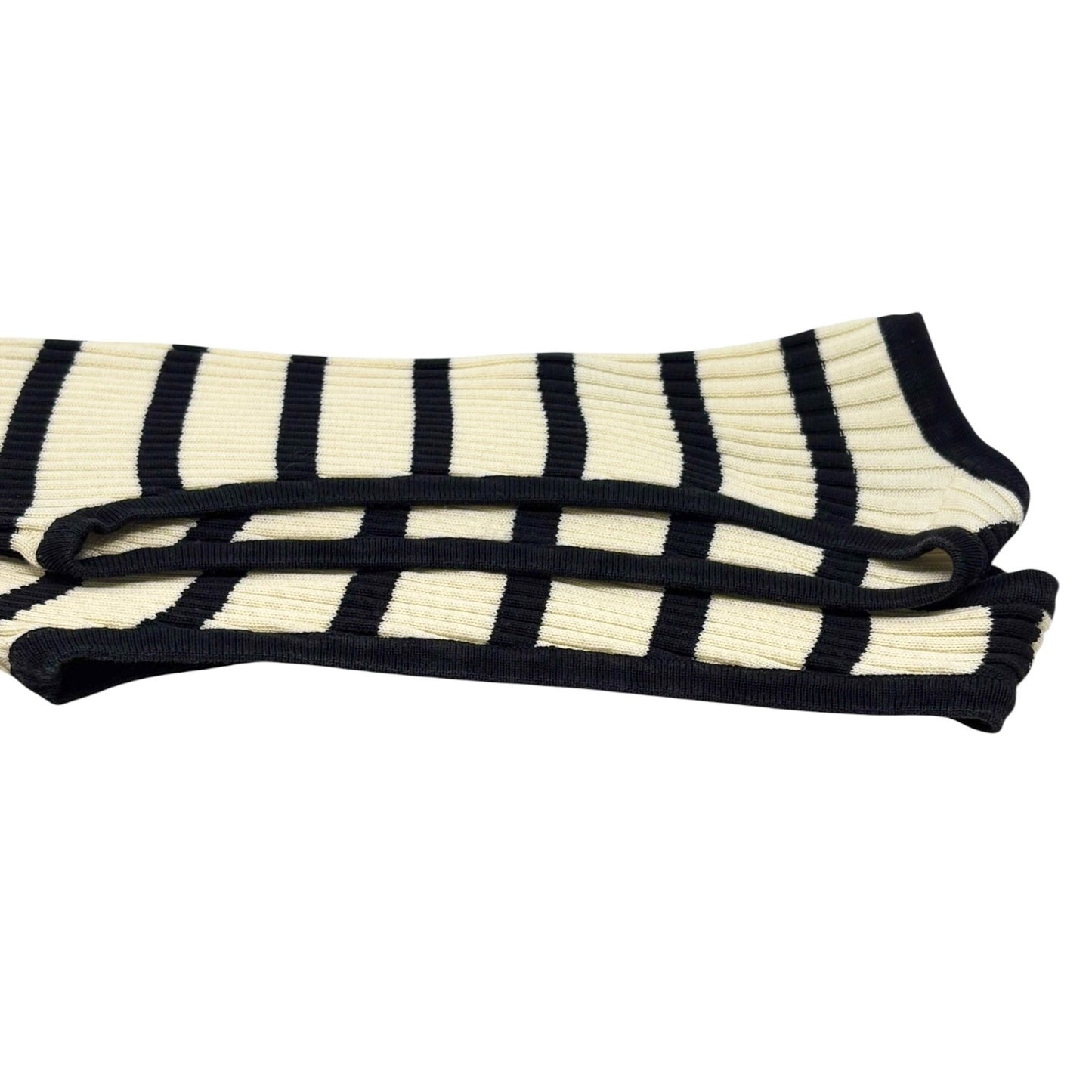 CHANEL Vintage 98P CC Mark Logo Striped Knit Tank Top #38 Cream Black Cotton